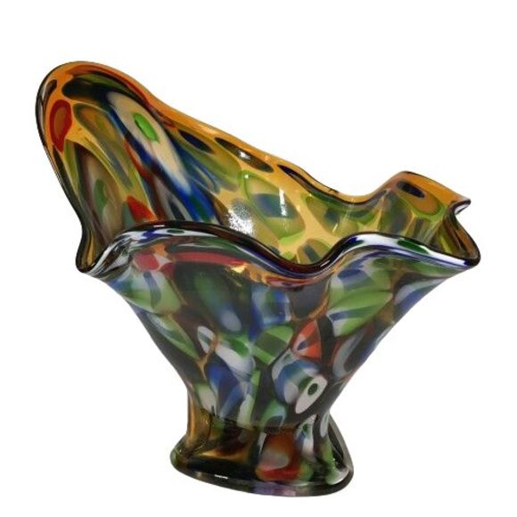 X-Large Murano Art Glass Handkerchief Scarf Vase Millefiori Confetti Multicolor - Picture 1 of 16